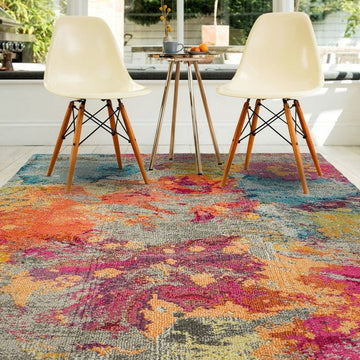 Colores Cloud CO04 Galactic Modern Abstract Durable Easy-Care Low Profile Ribbed Short Pile Multicolour/Orange/Purple/Blue/Yellow/Grey/Beige Rug-Asiatic Carpets-Rug Love - The Most Loved Rug Store